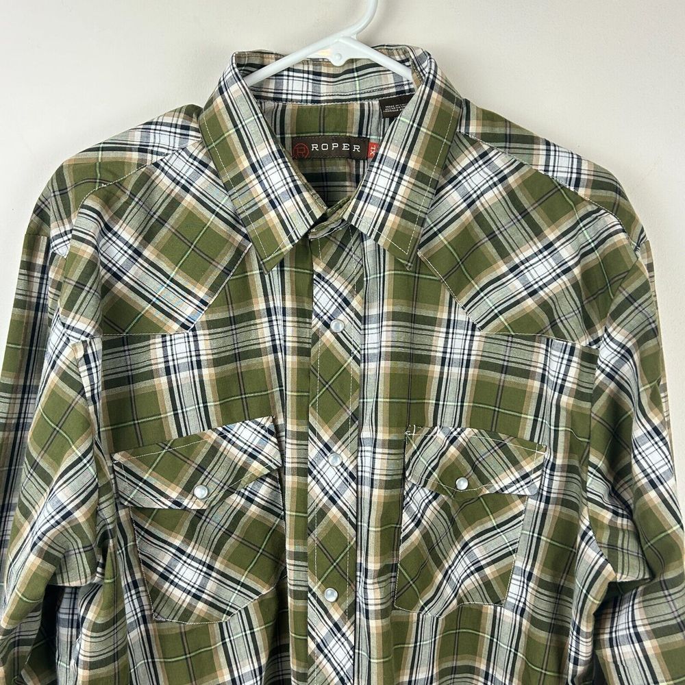 Roper Green White Plaid Pearl Snap Cowboy Western Shirt XL